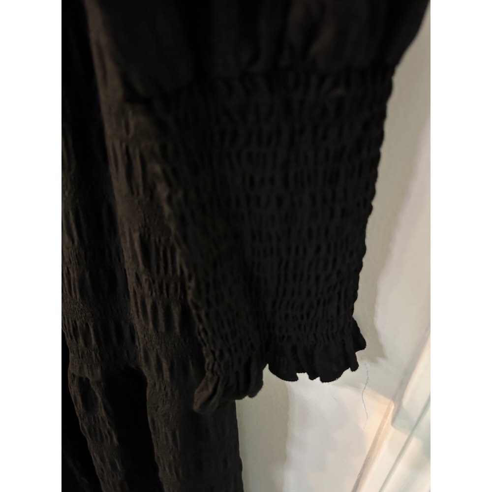 Fashion Womens Black Smocked Tiered Midi Dress Long Sleeve Textured Large NEW - Picture 5 of 15
